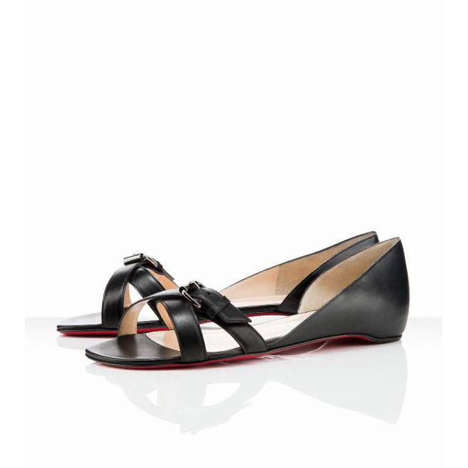 Black Christian Louboutin Atalanta Leather Flats Red Sole Shoes
