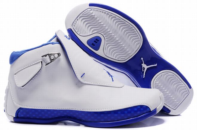 Women White and Blue Air Jordan 18 Basketball Shoes