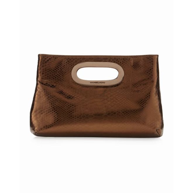 Cocoa Python embossed metallic MICHAEL Michael Kors Berkley Clutch