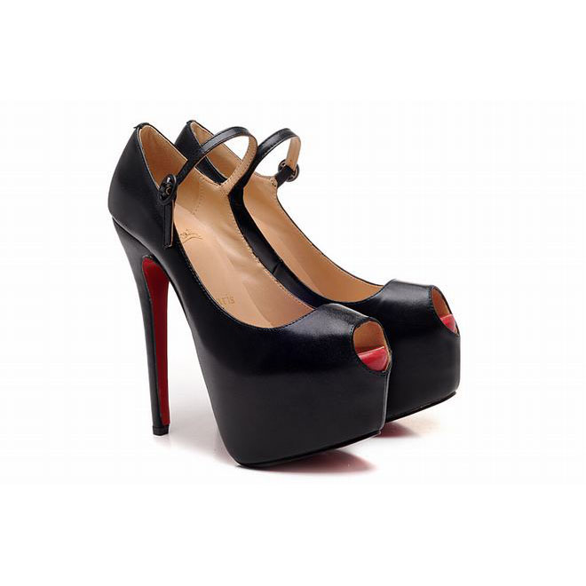 Christian Louboutin Lady Highness 160mm Leather Platform Peep Toe Pumps Black