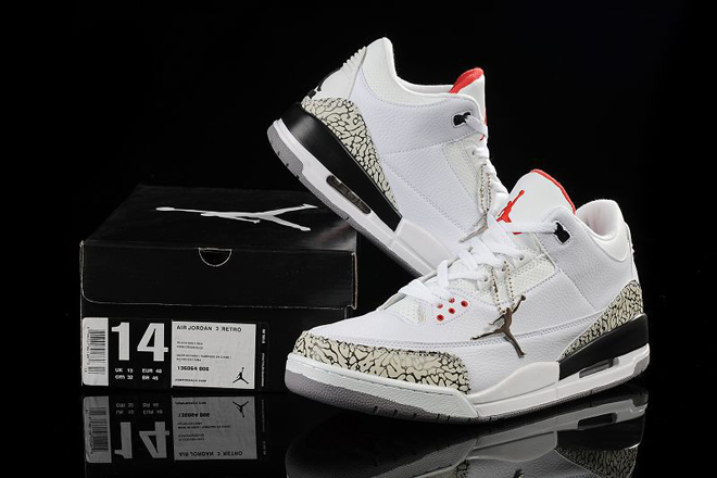 New Shoes Retro Nike Jordan III (3) With Features White And Cement Grey & Fire Red (Big Size 14-15-16)