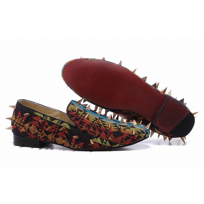 Multi Color Christian Louboutin Rollerboy Spikes Mens Red Sole Flat Shoes