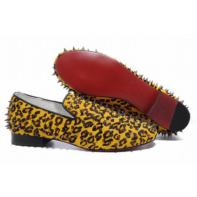 Christian Louboutin Rollerboy Spikes Mens Flat Shoes Leopard Print