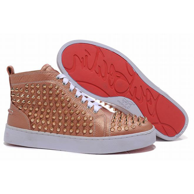 Christian Louboutin Louis Gold Spikes High Top Mens Sneakers Apricot