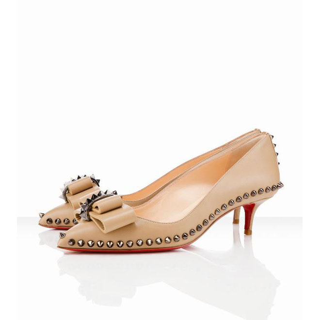Christian Louboutin Lucifer Bow 45mm Leather Pumps Apricot