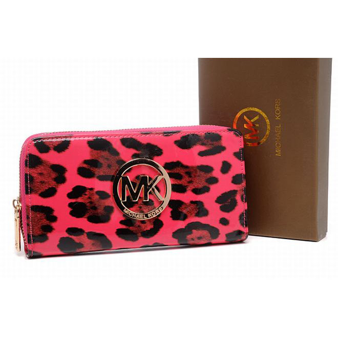 Michael Kors Leopard Continental Peach Purse Womens