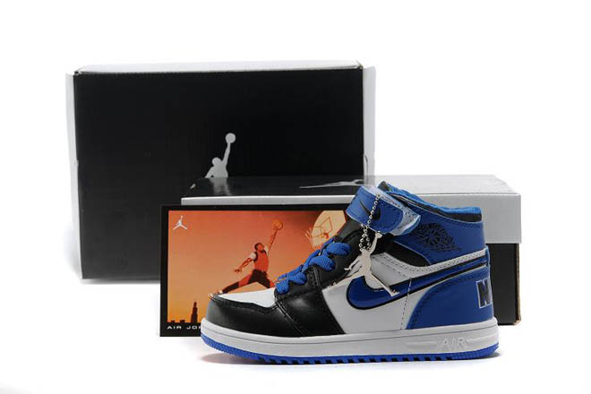 Blue and White Black Kid Jordan 1 Sport Shoes
