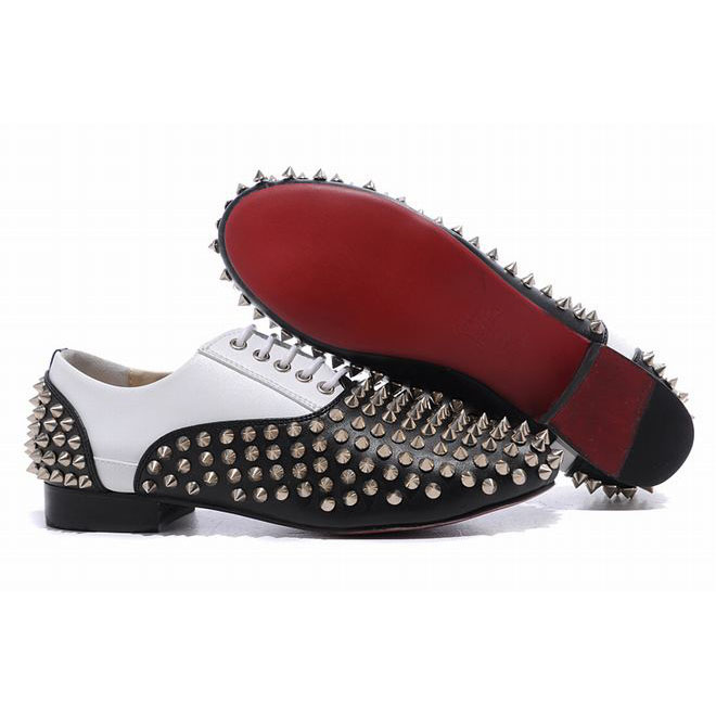 Christian Louboutin Fred Spikes Mens Flat Shoes White Black