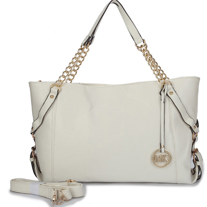 Michael Kors Patent Set Chain Large White Tote Bags