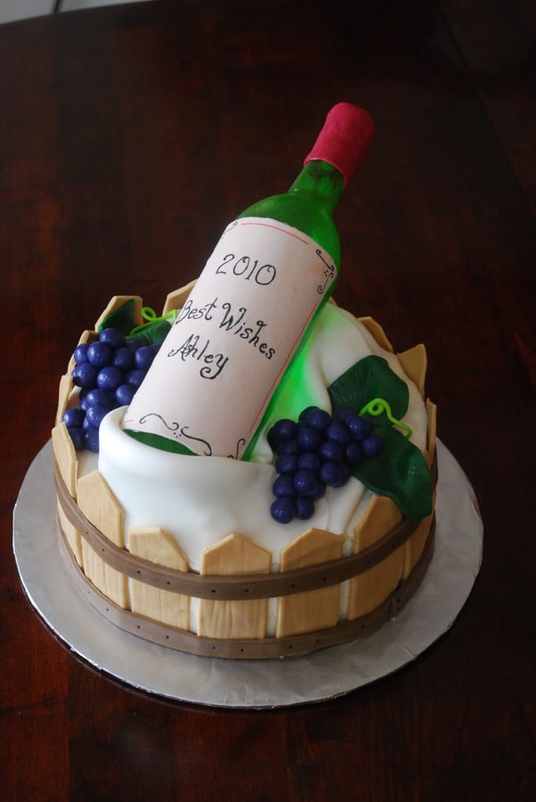 Half Wine Barrel Anniversary cake with isomalt bottle and - CakesDecor