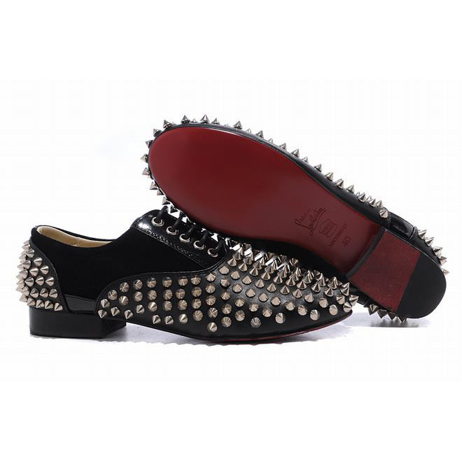 Red Bottom Christian Louboutin Fred Spikes Mens Flat Shoes Black