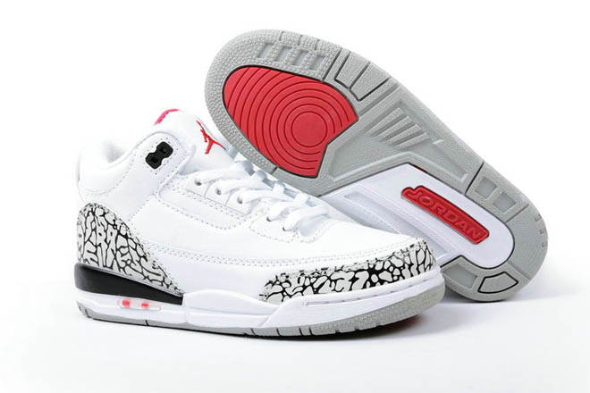 Jordan 3 Kids Sneakers:Cement/White/Grey/Sport Red Colorways