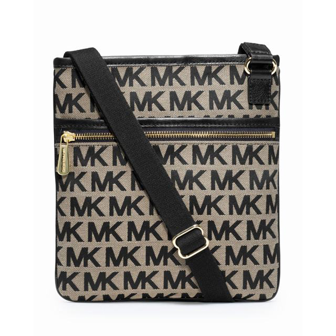 Beige black MICHAEL Michael Kors Large Monogram logo Canvas Crossbody