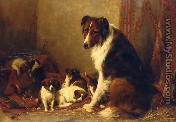 A Collie and Her Puppies by Otto Eerelman