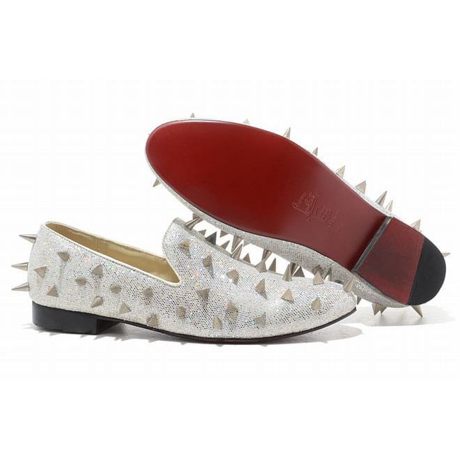 silver red bottom loafers