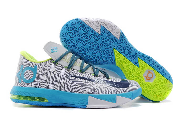 Night Factor/Blue/Pure Platinum and Grey/White Colr Nike KD 6 Mens Sport Sneakers
