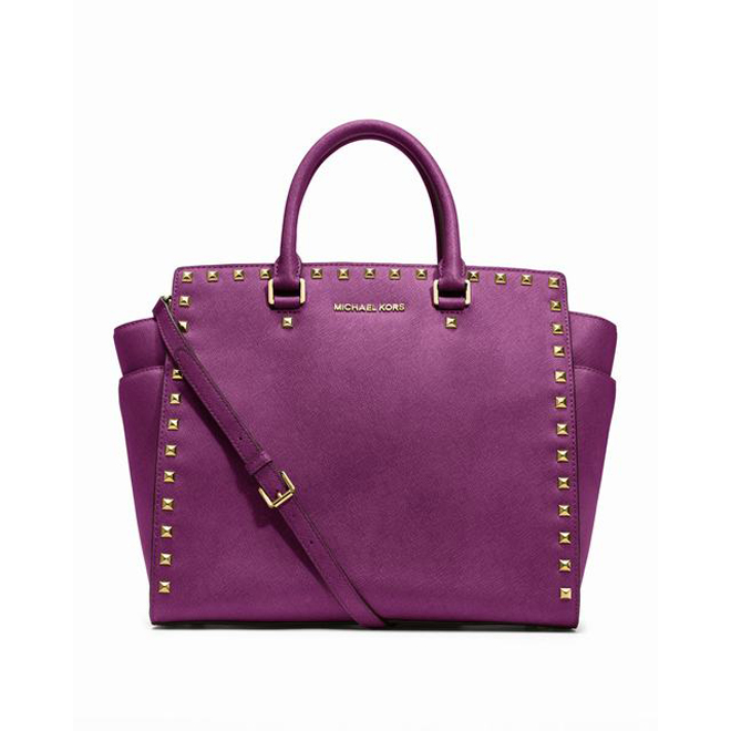 Pomegranate MICHAEL Michael Kors Large Selma Stud-Trim Satchel