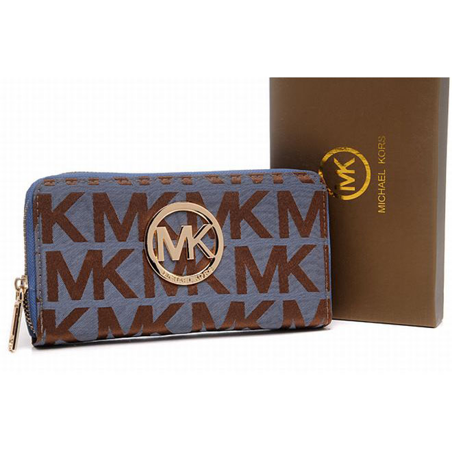 Michael Kors Wallet Continental Monogram Leather Orange Blue