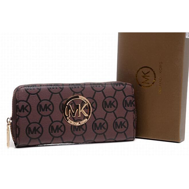Michael Kors Zip Continental Leather Brown Wallet Ladies