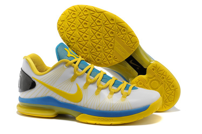 Brand New Nike Kevin Durant V Elite %u201CPlayoffs Home%u201DWhite - Tour Yellow & Photo Blue Colorways Male Shoes