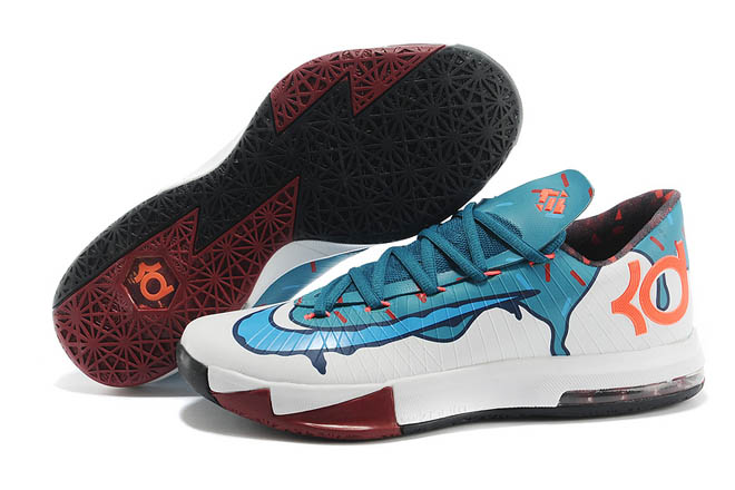 Ice Cream - KD 6 White and Teal Color Sport Shoes Online Sale