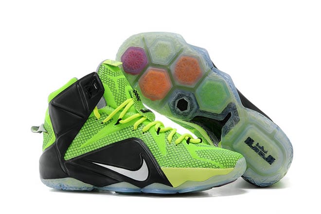 Lebron 12 XII Athletic Mens Footwear in Neon Green Black Grey Colorway