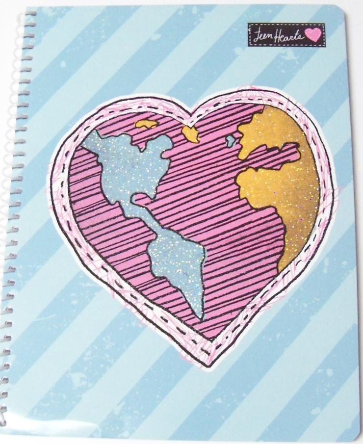 Teen Hearts Glitter Wide Rule Spiral Notebook ~ World Love (8