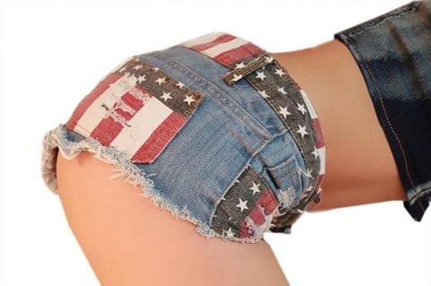 Superbaby Women Denim Junior Trim Night Hot Pants Shorts Flag