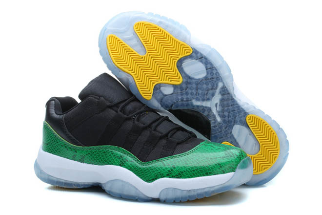 Mens Air Jordan 11 with Color Green and Black Nike Sport Sneakers for Sale- Green Snakeskin
