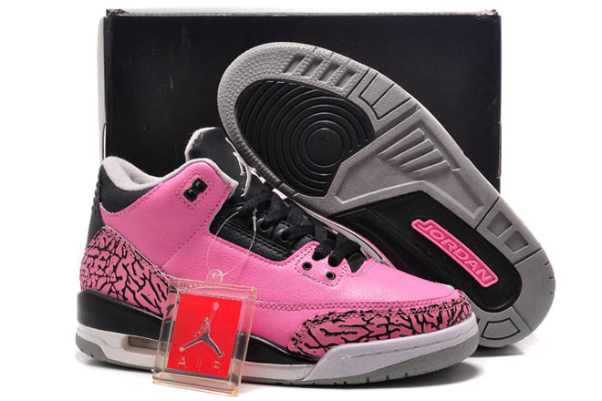 Michael Jordan Retro 3 III Female Sports Trainers in Color Black/Pink/Cement