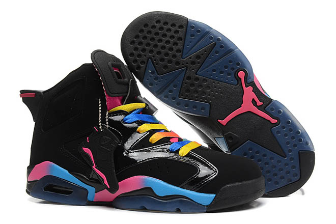 Michael Jordan Retro 6 Blue Pink Black Rainbow Female Basketball Sneakers