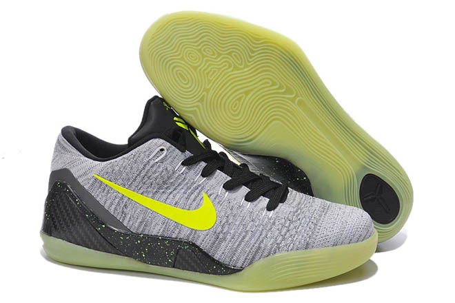 Men Size Nike Low Kobe Bryant 9 Glow Sneakers in Color Black Volt and Grey