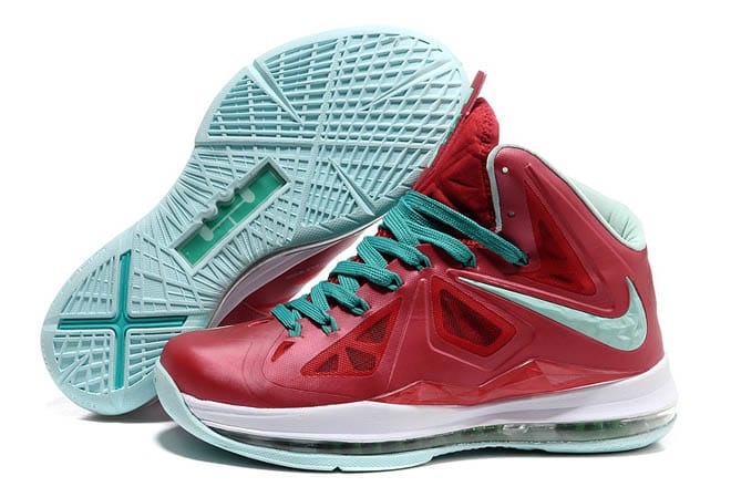 Air Max Lebron 10 Christmas White/Green/Gym Red/Turquoise Mens Sneakers