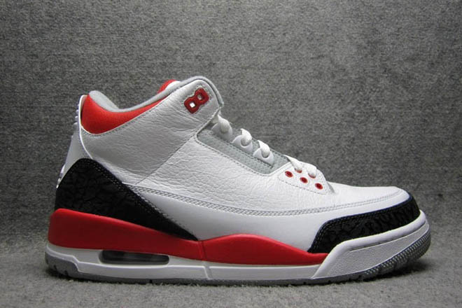 Cement Grey with Fire Red and White Men Size Air Retro 3 Michael Jordan Nike Training Footwear