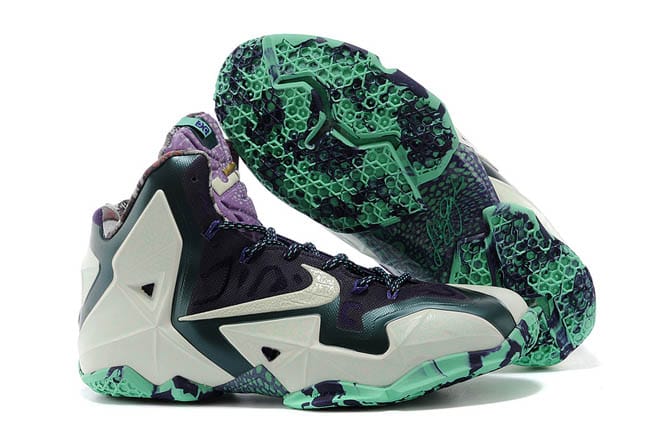 Purple Dynasty with Green and Cashmere Colorway Men Size LeBron 11 King James Training Shoes - Glow in the Dark