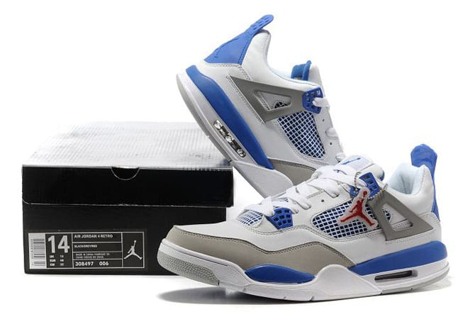 Michael Jordan IV 4 Nike Air Shoes Size 14 And Size 15 White/Blue/Grey