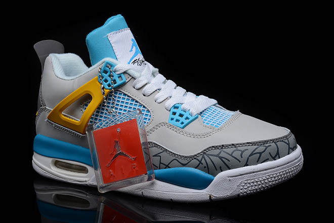 New Style Jordan Brand Shoes Retro 4 In Light Blue & Wolf Grey &%u3000Cement Grey & True Yellow & White Colorways - Detailed Look