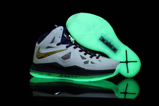 Air Max Glow In the Dark Lebron 10 White/Navy Blue/Gold Medal Shoes Men