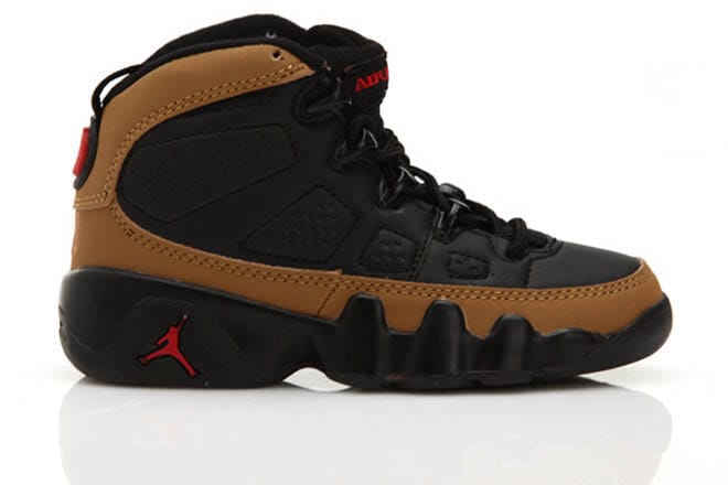Air Jordan 9 Kids Shoes Olive Black and Brown Varsity Red