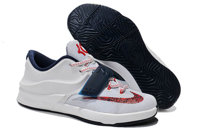White/University Red and Obsidian Nike KD VII (7) Athletic Sneakers for Kids