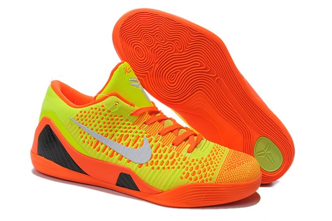 Men Size Air Kobe Bryant 9 Elite Sports Shoes Low-top Orange/Volt/Metallic Silver Color