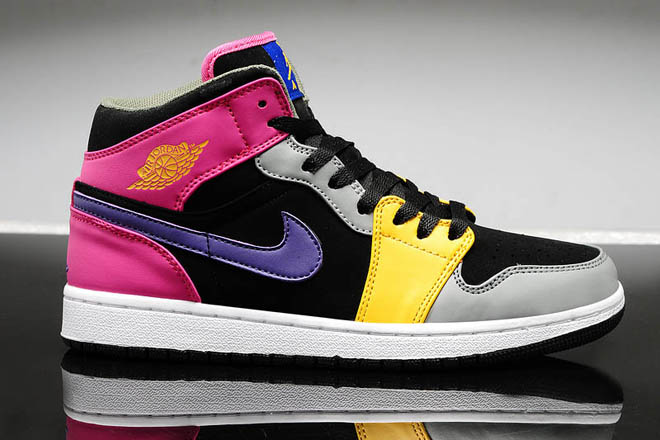 Mid Nike Jordan 1 Retro Red/Black-Yellow-Purple Color Footwear for Lady