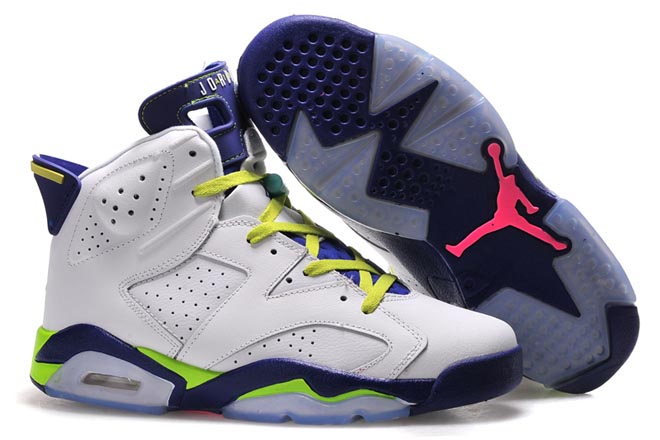 Seahawks - Air Jordan VI 6 White/Purple with Fierce Green Mens Basketball Trainers
