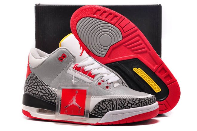 Women Size Nike Air Michael Jordan Retro 3 III Black White Grey Red Training Sneakers