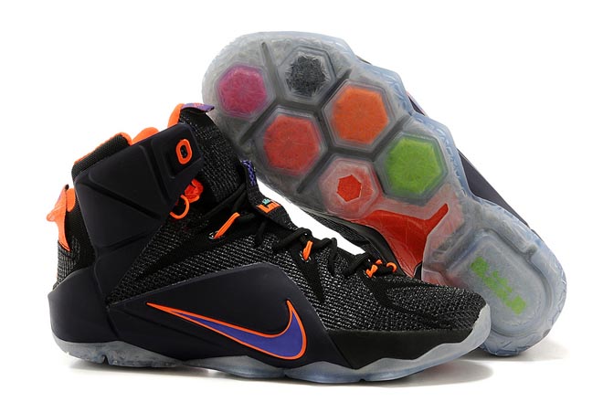 Nike Brand Black with Orange and Purple Colorway Mens King LeBron James 12 Sneakers