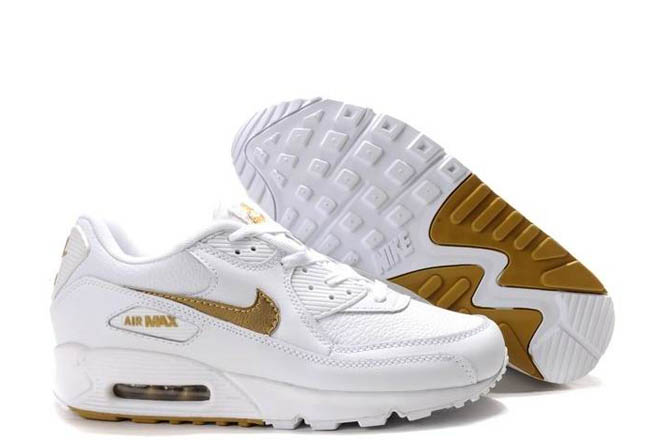 Nike Air Max 90 White And Metallic Gold Trainers Mens