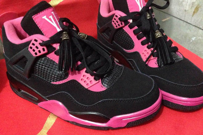 Discount Nike Air Jordan Retro IV (4) Black and Pink Colorway LV Athletic Trainers