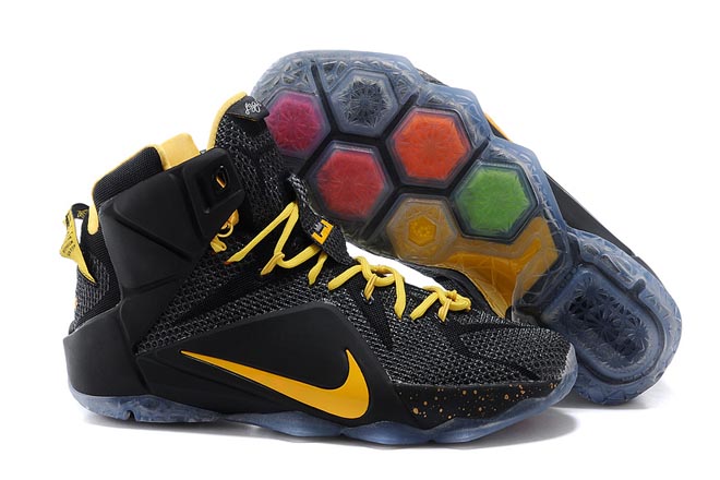 Yellow/Black Nike Brand Air LeBron James 12 Basketball Footwear for Men