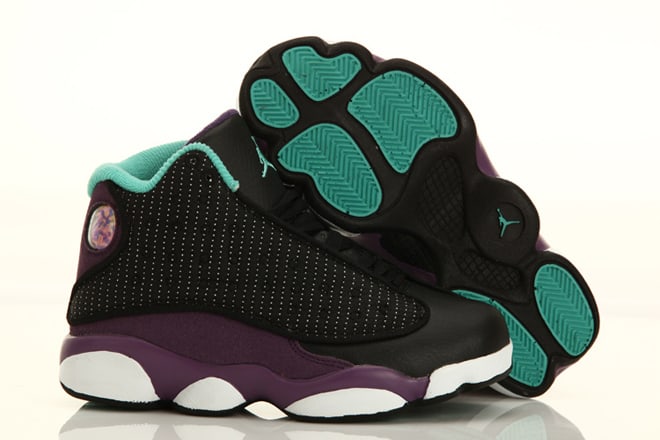 Black Grape/White-Kids Jordan 13 Basketball Shoe