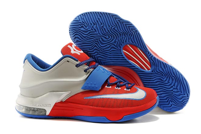 KD 7 Kevin Durant Sports Sneakers for Men - University Red Royal Blue and Metallic Silver
